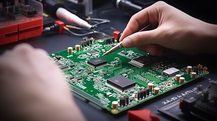 Mastering the Art of Precision: Skilled Hands Crafting a Technological Symphony on an Electronic Circuit Board