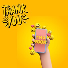 Thank you 900k subscribers creative poster. Bright festive thanks for 900.000 networking likes. 900 000 followers sign. 