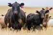 © William - Close up of Stud Beef bulls and cows grazing on grass in a field, in Australia. eating hay and silage. breeds include murray grey, angus, brangus and wagyu.