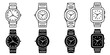 Wristwatch. Vector collection of watch icon illustrations. Black icon design.