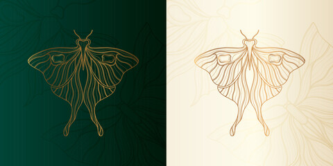 Wall Mural - Art nouveau style butterfly basic element. 1920-1930 years vintage design. Symbol motif Emerald green design.