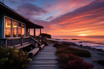 Canvas Print - Beach house sanctuary with a private deck and stunning sunset colors