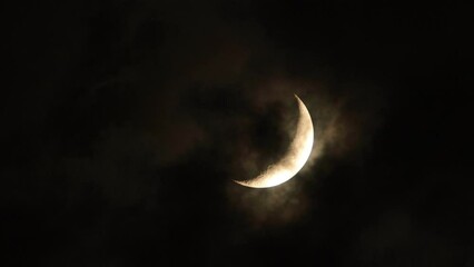 Wall Mural - Crescent moon and cloud black sky