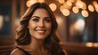 A woman in a black dress smiling at the camera, bokeh top cinematic lighting, generative ai
