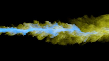 Poster - Yellow-blue smoke on a dark background. Rendering animation. A stream of smoke. Footage for intro.