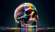  human skull covered in unique colors or colorful paint dripping off it 