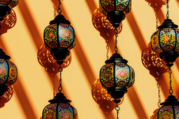 Wall Mural - Generative AI illustration of Ramadan Lantern Seamless with backgrounds