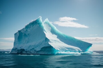 Aufkleber - A beautiful ice iceberg on a blue ocean against a blue sky background.