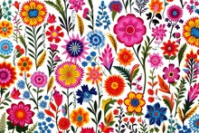 Seamless Pattern With Colorful Flowers On White Background