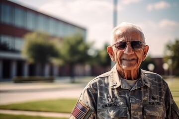 Wall Mural - Portrait of a senior soldier in front of the american flag