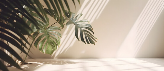 Aufkleber - Premium podium on pastel Background for product display, Abstract geometric composition with branch and shadow on the wall