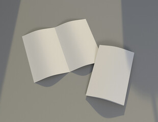 Poster - Showcase your content with this 3D illustration of a blank brochure mock-up, featuring a simple and harmonious background. 11'' 8.5'' size.
