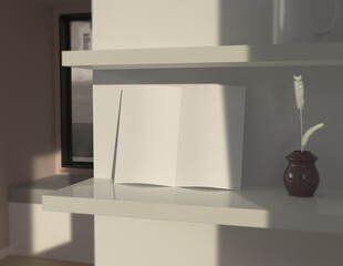 Poster - Showcase your content with this 3D illustration of a blank brochure mock-up, featuring a simple and harmonious background. 11'' 8.5'' size.
