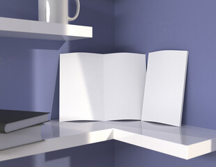 Poster - Showcase your content with this 3D illustration of a blank brochure mock-up, featuring a simple and harmonious background. 11'' 8.5'' size.
