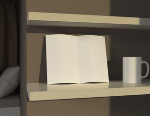 Poster - Showcase your content with this 3D illustration of a blank brochure mock-up, featuring a simple and harmonious background. 11'' 8.5'' size.
