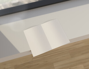Poster - Showcase your content with this 3D illustration of a blank brochure mock-up, featuring a simple and harmonious background. 11'' 8.5'' size.
