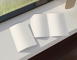 Poster - Showcase your content with this 3D illustration of a blank brochure mock-up, featuring a simple and harmonious background. 11'' 8.5'' size.
