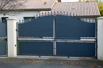 Wall Mural - grey steel high classic old vintage portal style gray metal entrance gate access entry home