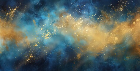 Wall Mural - starry nebula with golden cosmic dust