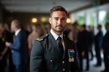 Poster - Portrait of a handsome man in military uniform. Selective focus.