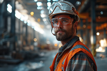 portrait of a man. Professional mechanical engineering hispanic male in white safety hard hat helmet and look at camera at metal factory. handsome engineer. Builder in hard hat, foreman. 