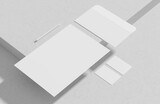 Fototapeta Przestrzenne - Corporate identity stationery mock up isolated on modern style white background. Mock up for branding identity. 3D illustration