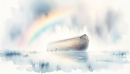 Wall Mural - Noah's Ark. The Flood. Old Testament. Watercolor Biblical Illustration