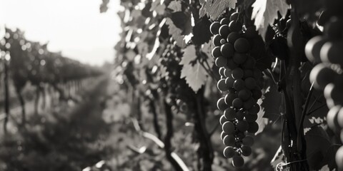 Poster - A simple black and white photo of a bunch of grapes. Suitable for various purposes