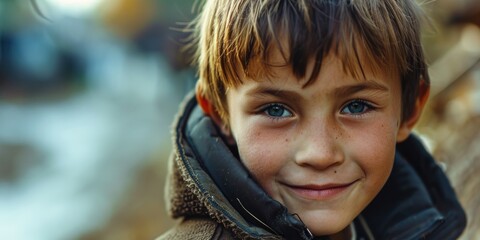 Aufkleber - A young boy wearing a jacket and earphones. Suitable for various themes and concepts