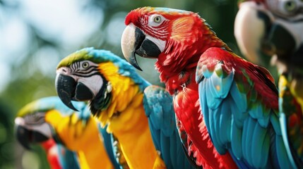 Poster - Colorful parrots sitting on top of each other. Perfect for adding a vibrant touch to any project or design
