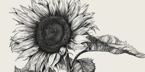 Aufkleber - A black and white drawing of a sunflower. Suitable for various artistic projects