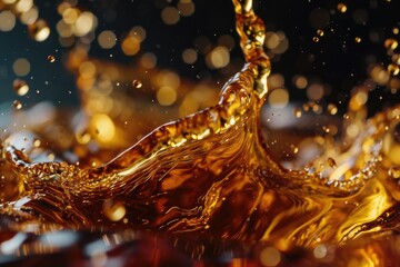Poster - A close-up view of a splash of liquid on a surface. This image captures the dynamic and vibrant movement of the liquid, creating a visually striking composition.