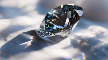Aufkleber - A sparkling diamond resting on top of a pristine white cloth. Perfect for jewelry advertisements or luxury product promotions