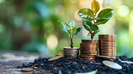 plant growing from a pile of coins