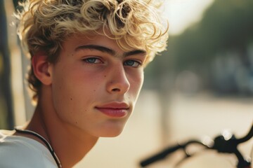 Aufkleber - A young man with blonde hair and blue eyes. Versatile image suitable for various uses