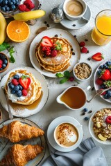 Poster - A table filled with plates of delicious food and cups of steaming coffee.