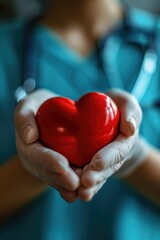 Poster - A person holding a red heart in their hands. Perfect for expressing love and affection.