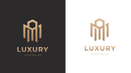 Aufkleber - Alphabet AM luxury initial letters and hexagon brand monogram logo template. vector ilustration