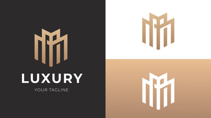 Aufkleber - Alphabet MM luxury initial letters and hexagon brand monogram logo template. vector ilustration