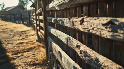 Poster - A wooden fence with a barn in the background. Suitable for rural or farm-themed designs