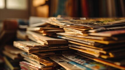 Aufkleber - A stack of newspapers sitting on top of a table. Can be used for news, journalism, or media-related concepts