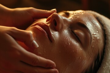 Poster - A close-up image of a person applying a facial mask. This versatile image can be used to showcase skincare routines, beauty treatments, spa services, or self-care practices