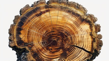 Poster - A close up of a cross section of wood on a tree trunk. Can be used to illustrate the growth rings and texture of wood
