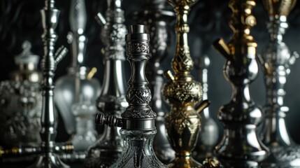 Poster - A collection of silver and gold vases displayed on a table. Perfect for home decor or event styling