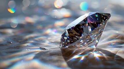 Poster - A diamond sitting on top of a shiny surface. Suitable for jewelry advertisements or luxury product promotions