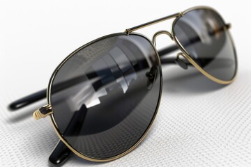 Poster - Pair of sunglasses placed on a white surface. Versatile image suitable for various concepts and themes