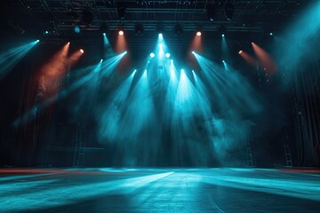 Canvas Print - A stage with blue lights and smoke. Perfect for concerts and live performances