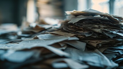 Aufkleber - A pile of papers sitting on top of a table. Suitable for office, organization, paperwork, and administrative concepts