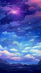 Sticker - Hand drawn cartoon beautiful night starry sky scenery illustration background
