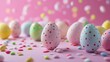 © Viktor - Happy Easter decoration background , colorful Easter eggs over pastel pink background. Easter day